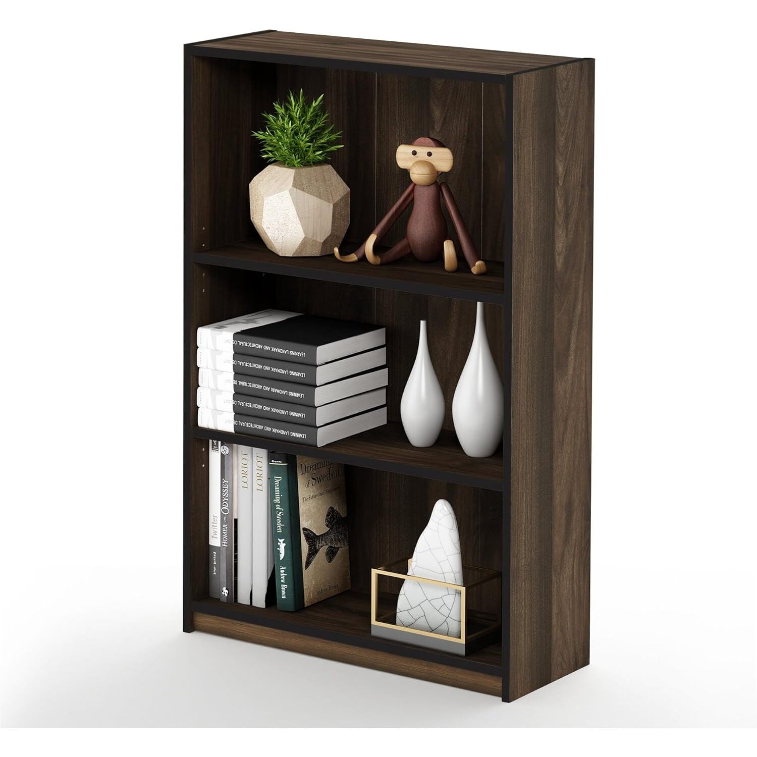 Furinno JAYA Simple Home 3-Tier Adjustable Shelf Bookcase, Columbia Walnut