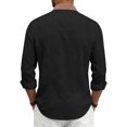 thumbnail image 4 of COMVALUE Men's Linen Shirt Long Sleeve Button Down Collar with Contrast Placket Regular Fit Casual Beach Tops (Black, S), 4 of 7