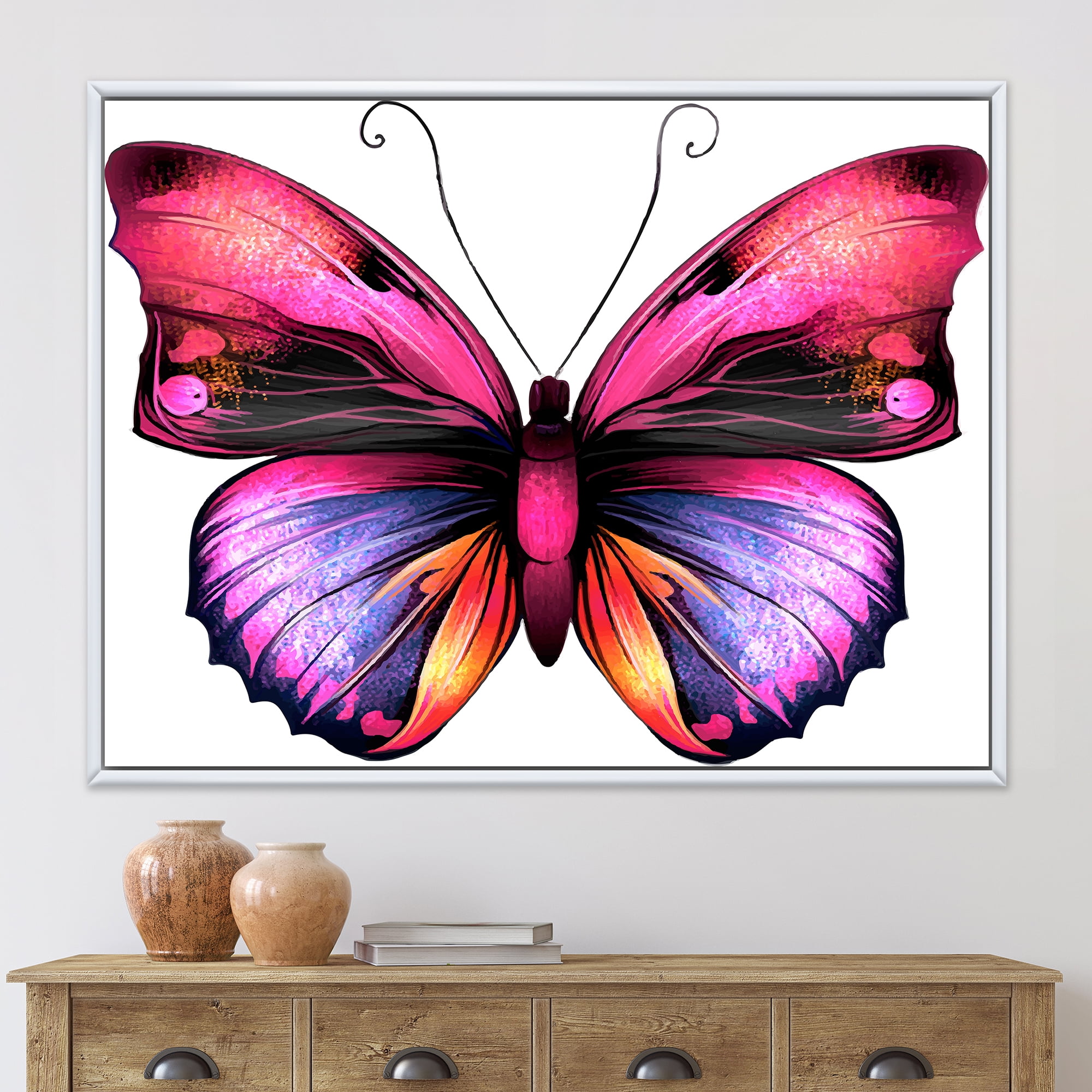 Portrait Of Bright Pink Butterfly 20 in x 12 in Framed Painting Canvas Art Print, by Designart