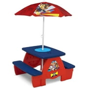 4-Seat Paw Patrol Kids Picnic Table with Umbrella and Lego Compatible Tabletop, Red