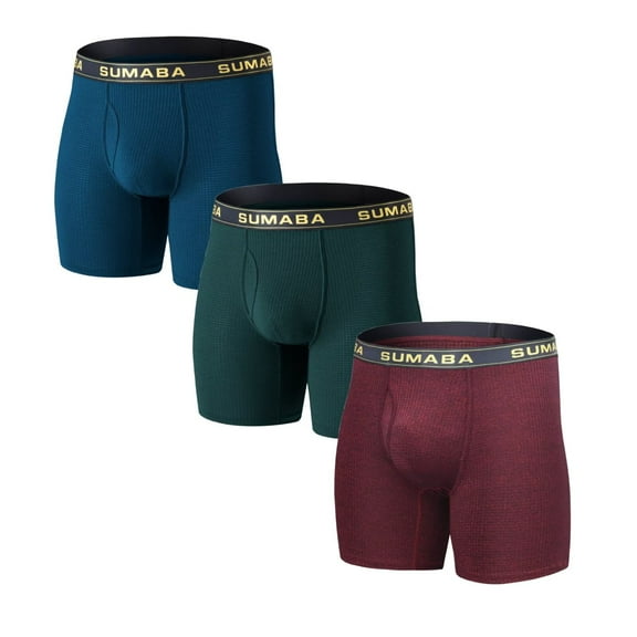 ZAIGGUT Men's Boxer Briefs Long - Leg Nylon Bulge Pouch Breathable Comfortable 3Pack Multi02 M