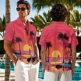 thumbnail image 7 of Psesaysky Hawaiian Couple Set Palm Tree Red Sunset Shirts and Midi Dress 2pcs Couples Matching Outfit Summer Aloha Shirts Matched Sleeveless Flared Sundress for Beach/Party, 7 of 7