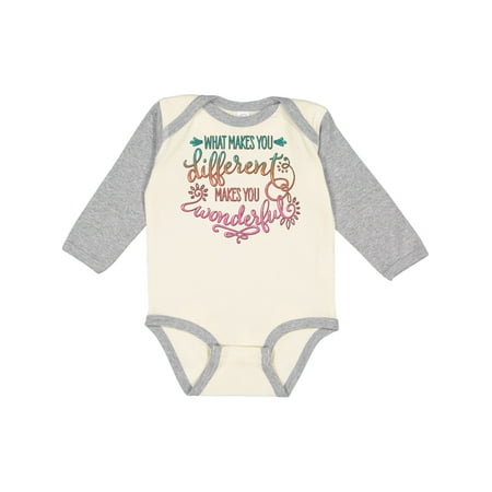 

Inktastic What Makes You Different Makes You Wonderful Teal Pink Gift Baby Boy or Baby Girl Long Sleeve Bodysuit