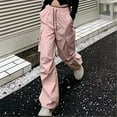 thumbnail image 2 of Lovskoo Cargo Pants Women High Waisted Cargo Pants Combat Trousers Wide Leg Casual Pants 6 Pockets Pink L, 2 of 6