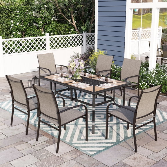 Sophia & William 7 Piece Patio Metal Dining Set Patio Dining Table and 6 Brown Textilene Chairs