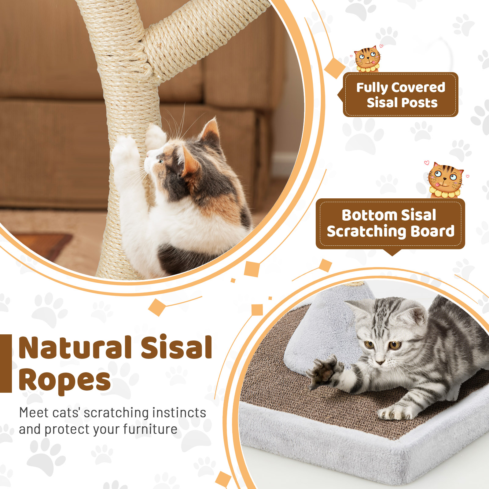 Costway Cat Tree Tower 70'' Multi-Level Kitten Activity Center with 3 Perches & Balls Gray