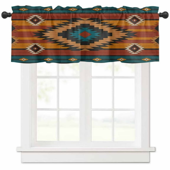 Aztec Southwest Valances for Windows Farmhouse Kitchen Curtains Valances Rod Pocket Valance Curtains for Kitchen Windows Vintage Geometric Farmhouse Art Window Valances for Bathroom Bedroom 60"x18"