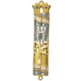 thumbnail image 2 of Matashi Hand Painted Grey Enamel Mezuzah with Jerusalem City Design, Gold Accents & Crystals, Judaica Religious Home Décor, 2 of 7