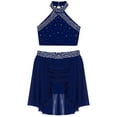 thumbnail image 3 of YONGHS Girls Sleeveless Halter Vest and Ruched Irregular Skirt Lyrical Contemporary Dance Costume Navy Blue 16, 3 of 5