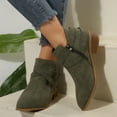 thumbnail image 4 of HAOTAGS Boots Women's, Pointed Square Heel Side Zipper Fall and Winter Mid-Calf Boots Army Green, 4 of 9