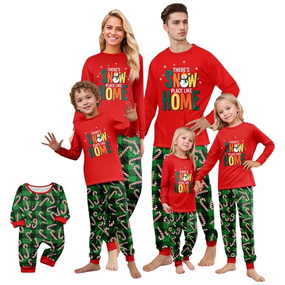 Family Christmas Pajamas Matching Sets Candy Cane Print Crew Neck Long Sleeve Top And Pants Sleepwear For Women Men Kids Baby Holiday Lounge Sets