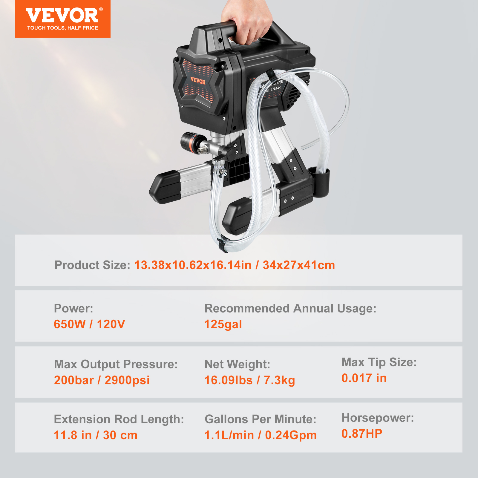 VEVOR Stand Airless Paint Sprayer, 7/8HP 650W Electric Paint Sprayer  Machine 2900PSI High Power for Interior Exterior Painting, Extension Rod  and Cleaning Kits for Furniture/Fence/Home/House/Cabinets
