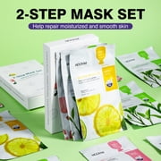 Mooyam 2-Step Mask Set 6 Sheets Natural Skincare Sheet Mask Lemon Rose Tea Tree Essential Face Mask Glowing, Hydrated & Firm Skin