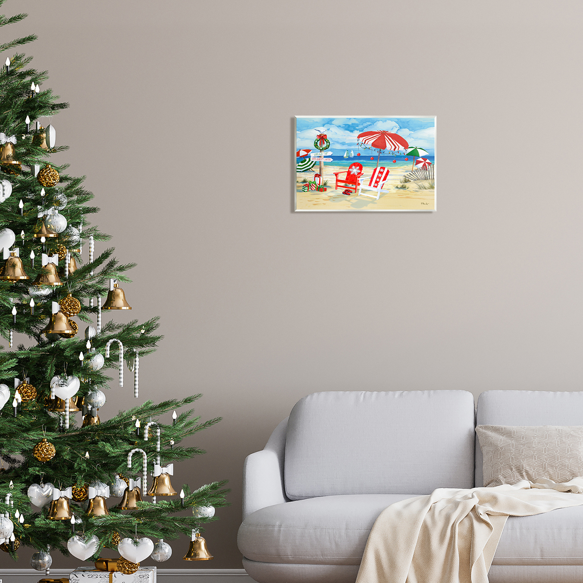 Stupell Industries Seas 'N' Greetings Scene Holiday Painting Unframed Art Print Wall Art, 15 x 10
