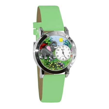 Whimsical Elephant Green Leather And Silvertone Watch