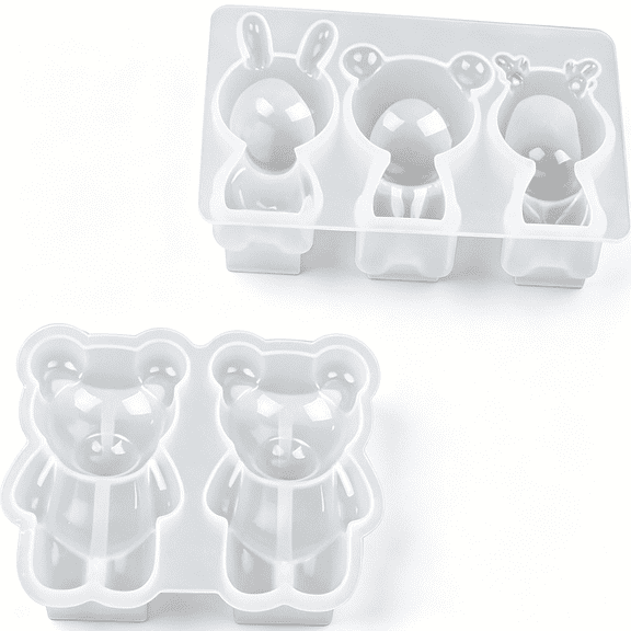 2Pcs Silicone Cartoon Bear and Cake Molds, Food-Grade Baking Molds for Desserts, Birthday Parties