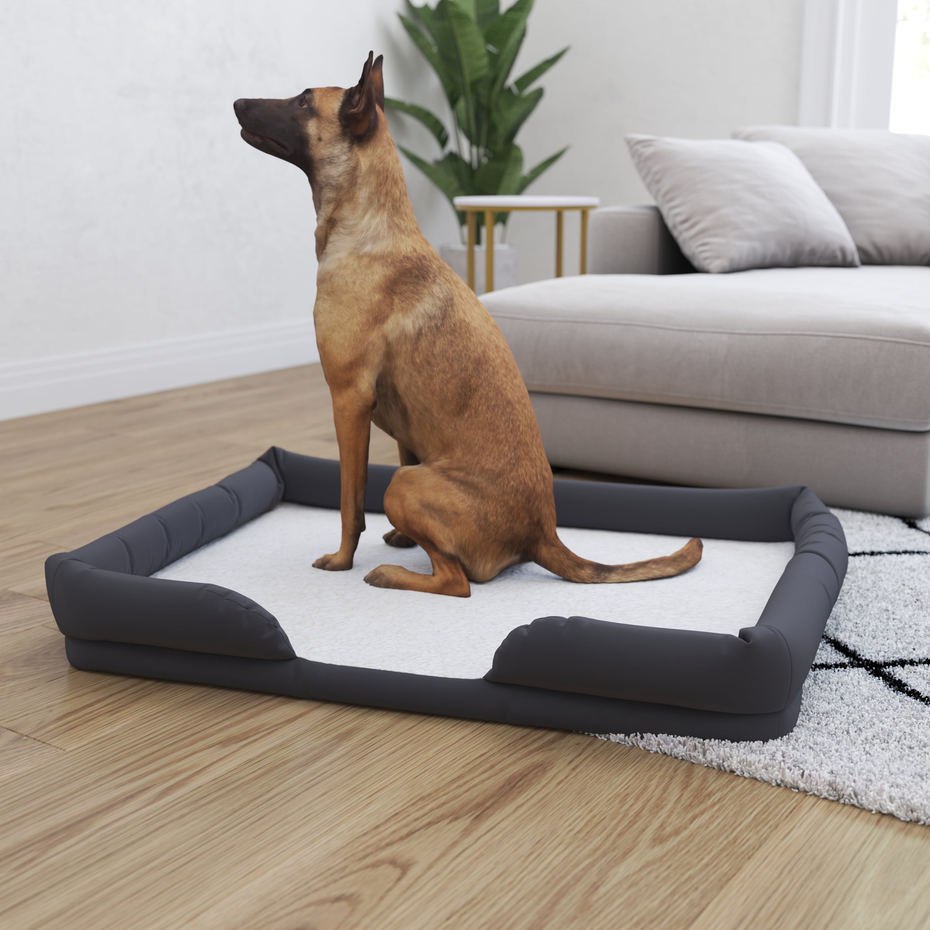 Merrick Lane Cozy Orthopedic Joint Relief Memory Foam Bolster Dog Bed for Pets up to 44 LBS., Gray Removable, Washable Cover, Non-Slip Bottom