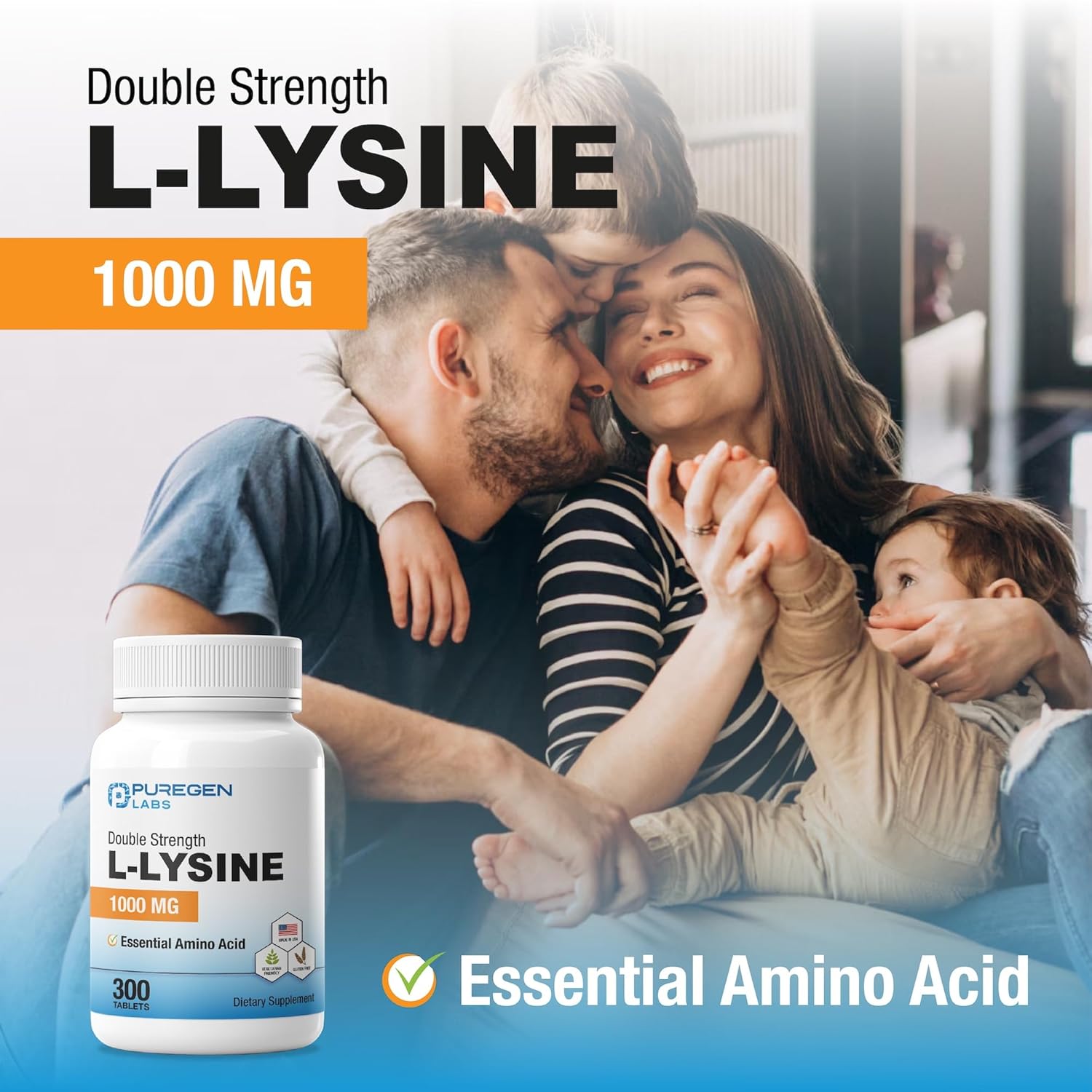 Puregen Labs L-Lysine Extra Strength 1000 MG per Tablet - 300 Servings | High Potency, Immune and Collagen Synthesis Support, Non-GMO, NO Gluten and Dairy - 300 Tablets - Made in USA – 1PK