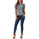 thumbnail image 2 of BLUSA FLORES CON VOLANTES DE INSPIRE CHIC para Mujeres, Manga Corta, Cuello con Volantes, Blusas Casuales XS Azul Polvoriento, 2 of 5