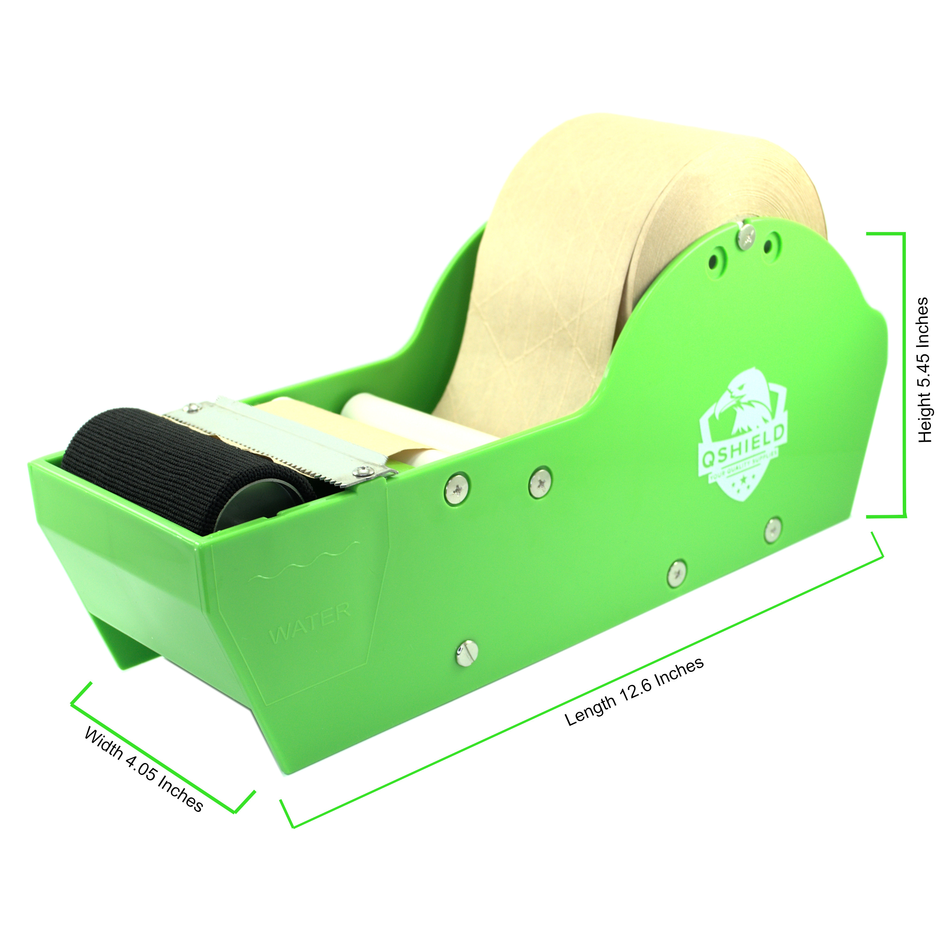 Water Activated Manual Desktop Gum Tape Dispenser Green with Reinforced Kraft Paper Gummed Tape 2.75In x 75 feet Eco Friendly for Sealing Shipping Boxes