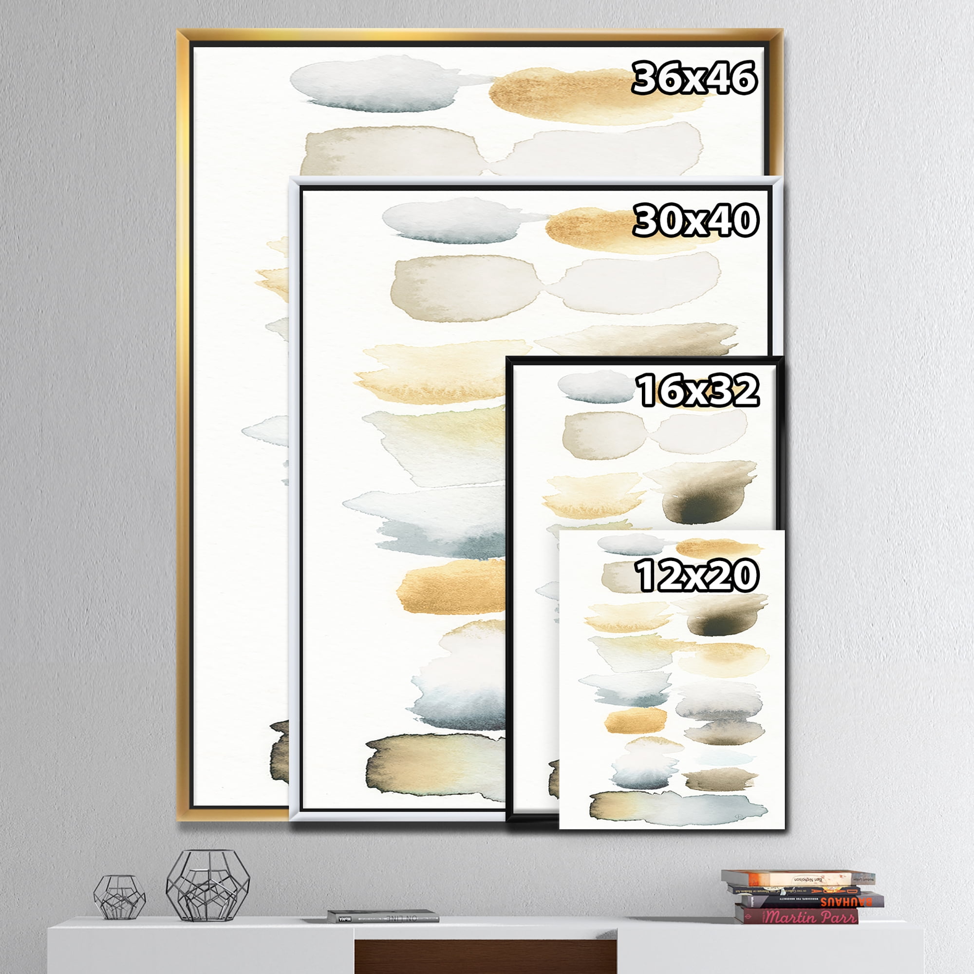 Designart ' Watercolor Geometric Swatch Element V ' MidCentury Modern Transitional Framed Canvas
