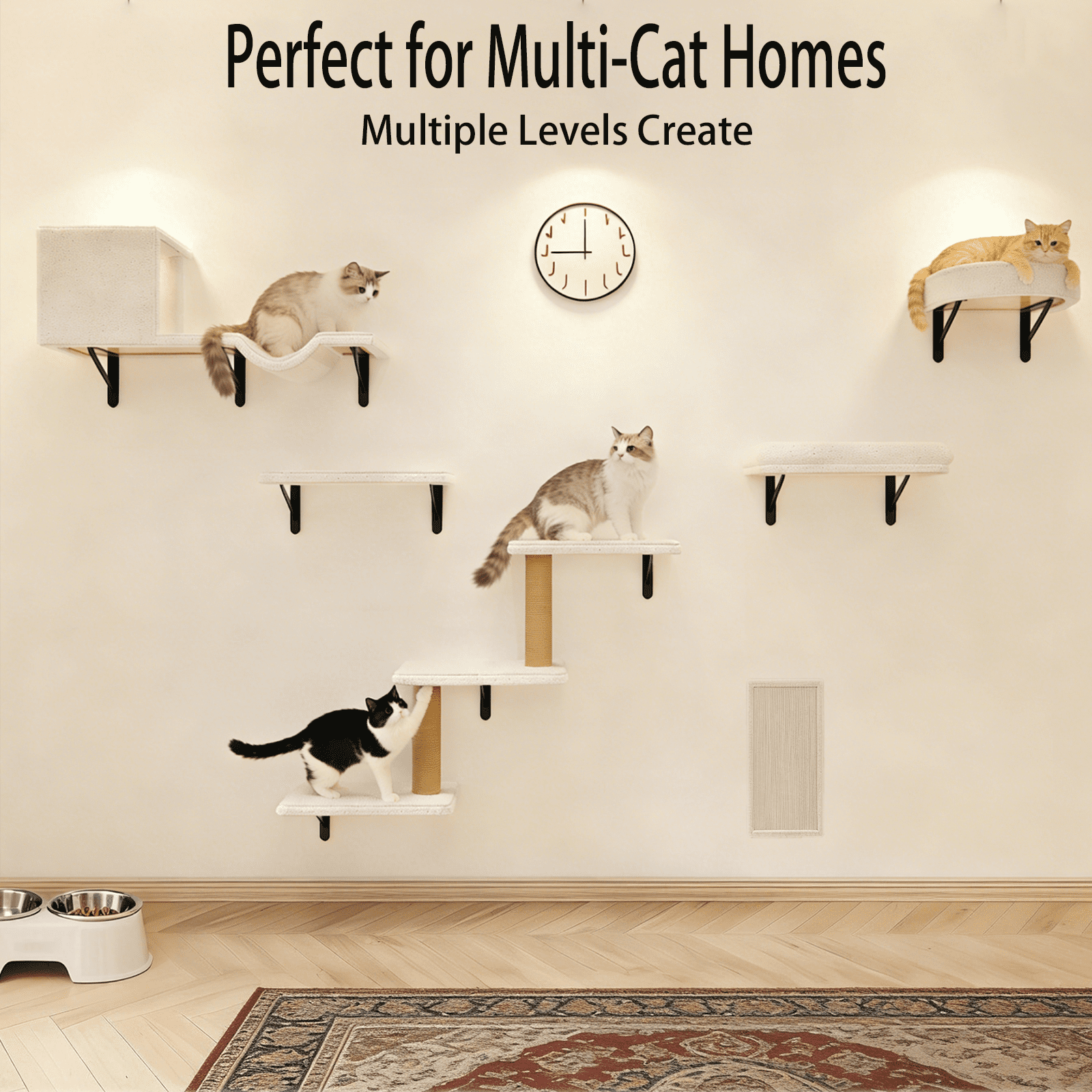 MIUZMORE Cat Wall Shelves, 10-Piece Complete Cat Wall Furniture System with Perches and Scratching Posts, Stable Floating Climbing Set for Large Indoor Cats, Space Saving Kitty Furniture
