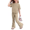 thumbnail image 7 of BVWKPCV Size 7-13y Girls Clothes 2 Piece Trendy T-Shirt Tops + Flared Pants 2 Piece Spring Clothes Set Khaki 7-8Y, 7 of 7