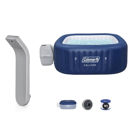 SaluSpa Battery Powered Soothing Spa Waterfall Accessory with Coleman SaluSpa Atlantis AirJet Inflatable Hot Tub with 140 Soothing Jets, Blue