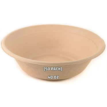 HTYSUPPLY 50 Count 40oz Round Disposable Bowls Natural Sugarcane Bagasse Bamboo Fibers Sturdy Compostable Eco Friendly Environmental Paper Plastic Bowl Alternative Tree Free