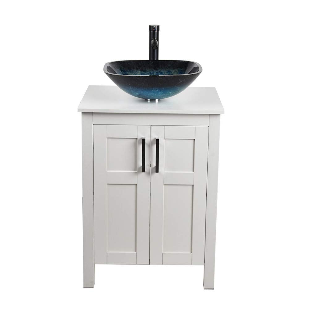 24 Inch Bathroom Vanity and Sink Combo White Modern MDF Board