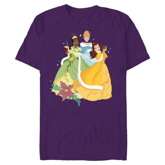 Disney Princess Tiana, Cinderella & Belle Holiday - Short Sleeve Blended T-Shirt for Adults - Customized-Purple