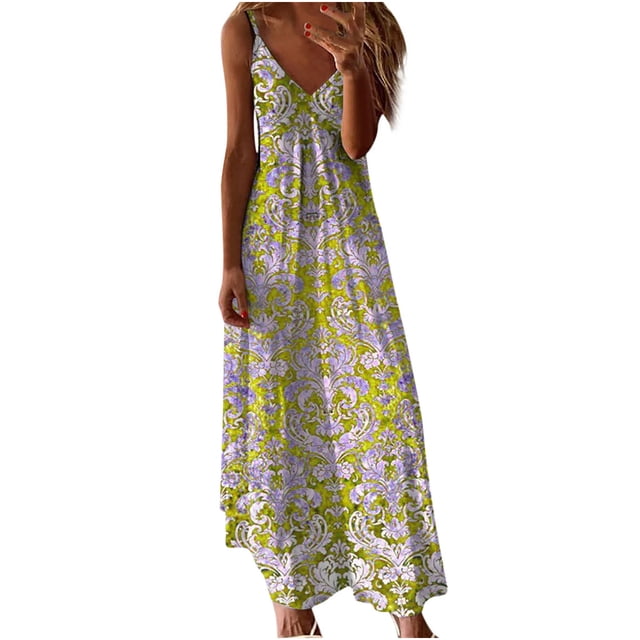 Vestido de Verano para las Mujeres Sexy Impreso Camis sin Mangas Cuello en V, Poliéster Casual Spandex para el Uso Diario Y de Primavera