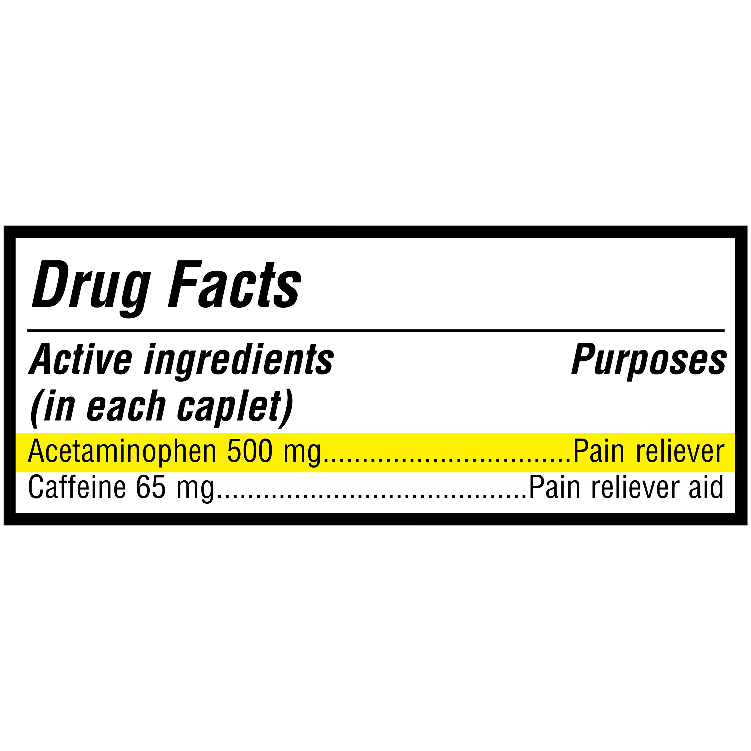 Equate Tension Headache Pain Relieving Aid Acetaminophen and Caffeine Caplets, 100 Count, Compare to Excedrin® Tension Headache Active Ingredients