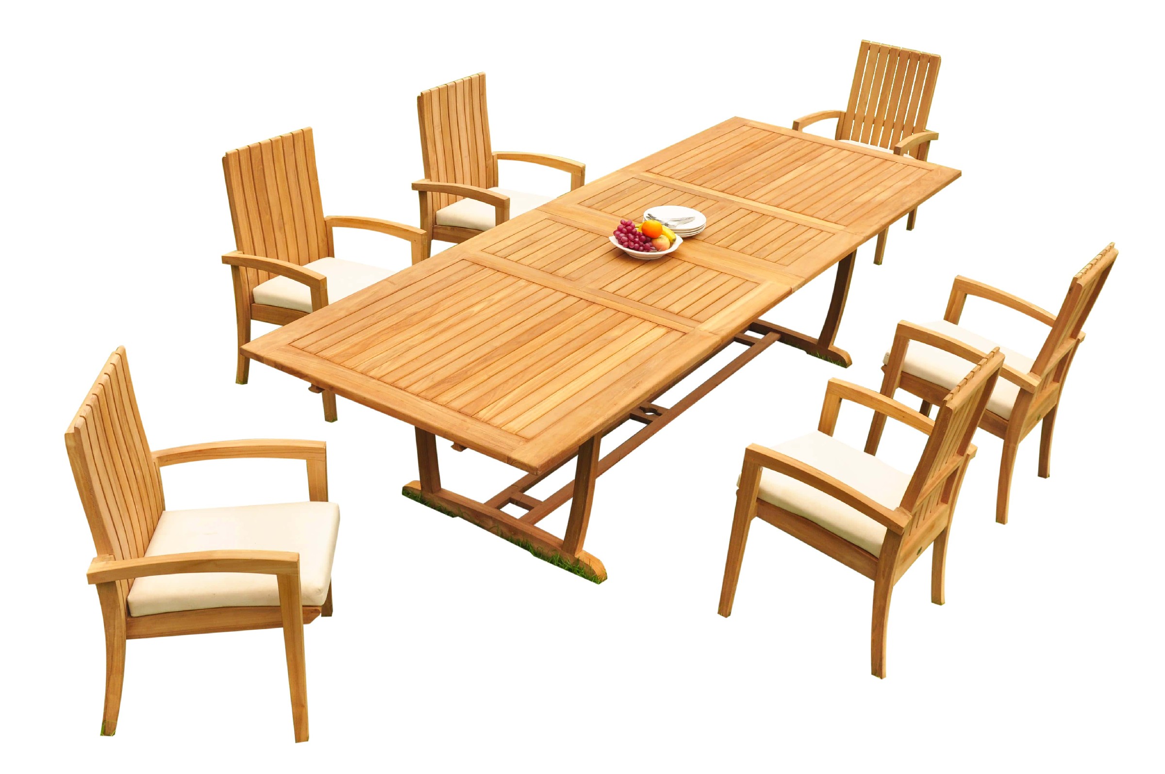 Grade-A Teak Dining Set: 6 Seater 7 Pc: 118" Mas Rectangle Trestle Leg Table And 6 Goa Stackng Arm Chairs Outdoor Patio WholesaleTeak #51GO1507 - image 4 of 4