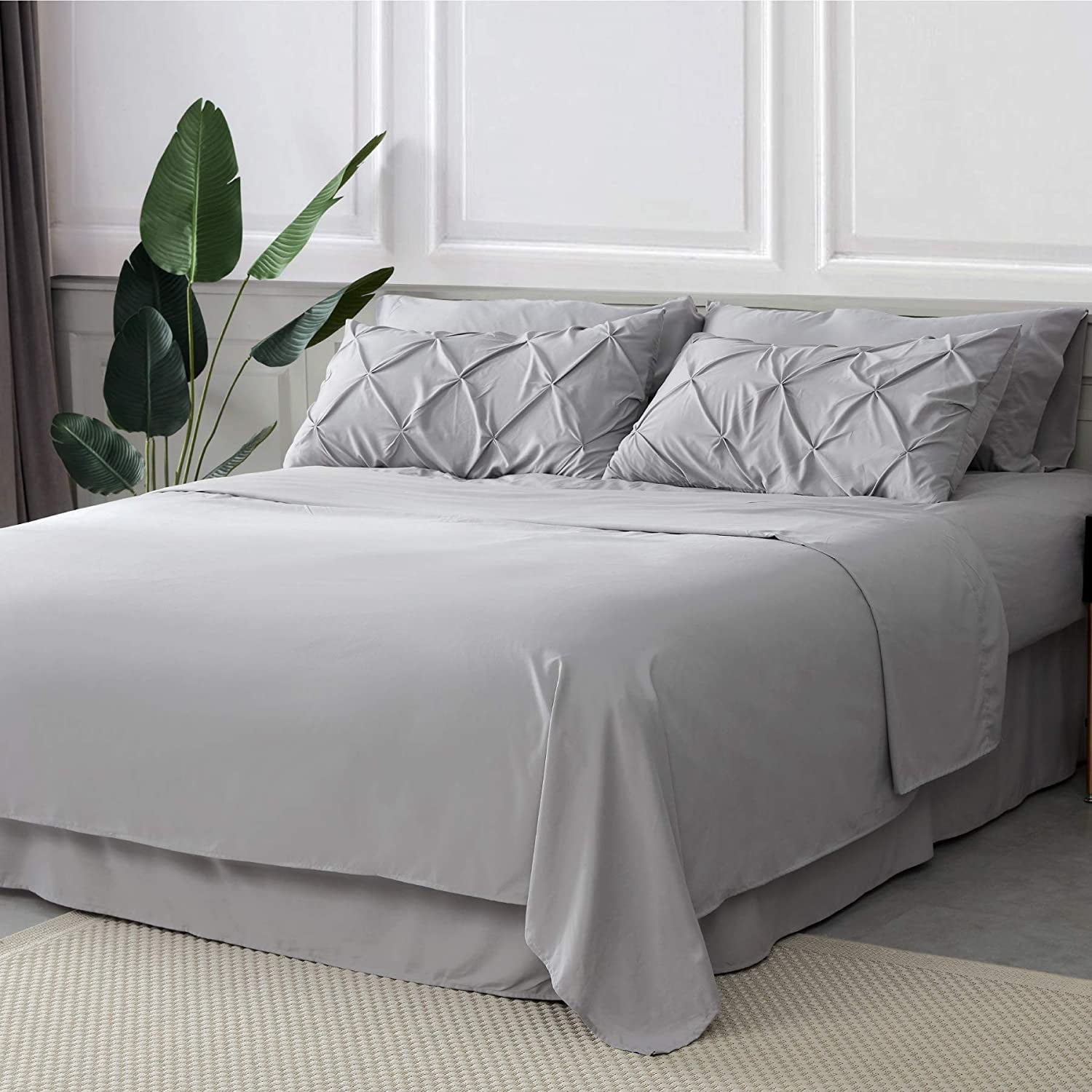 Bedsure 8 Piece Solid Grey Pinch Pleat Comforter Set Down