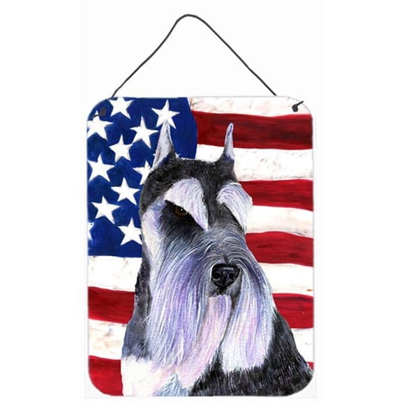 USA American Flag with Schnauzer Aluminium Metal Wall Or Door Hanging Prints