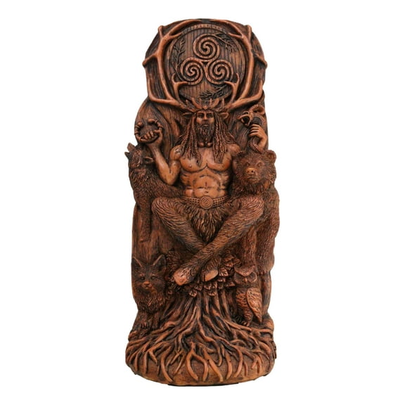 Seated Celtic Horned God Cernunnos Cobra Bear Wolf Owl Tree of Life Sculpture