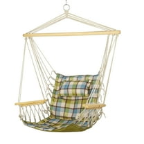Hanging Chair with Pillow & Arms-Green Plaid