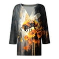 thumbnail image 4 of CYMMPU 3/4 Sleeve Blouses for Women Dressy Casual V Neck Summer Trendy Shirts Spring Tops Bee Printed Loose Fit T-Shirts Business Elegant Work Tops T-Shirts Multicolor XXXXXL, 4 of 5