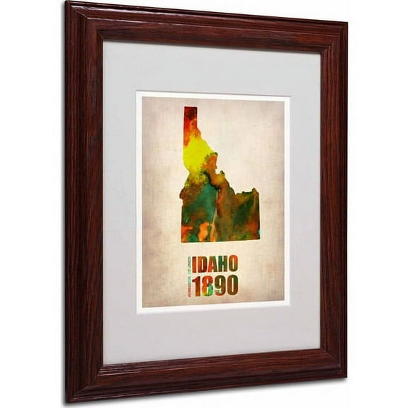 Trademark Fine Art "Idaho Watercolor Map" Matted Framed Art by Naxart, Wood Frame