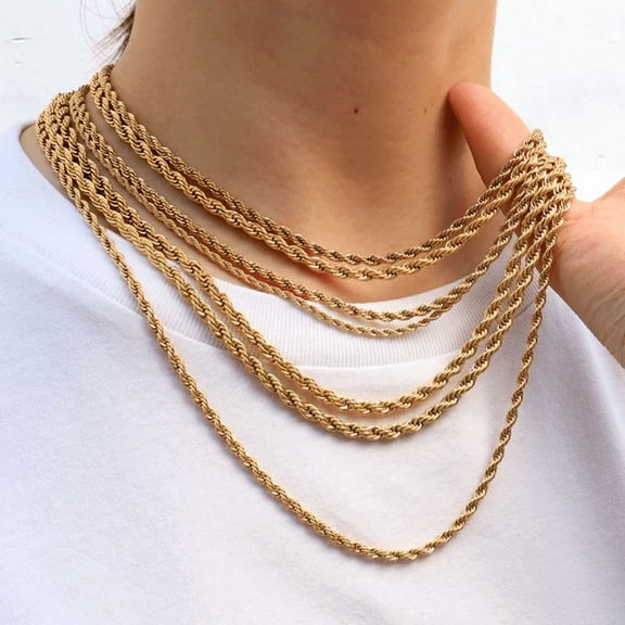 14K Gold Plated Rope Diamond Cut Non Tarnish Chain Necklace Twist for Men Women 6MM 30IN
