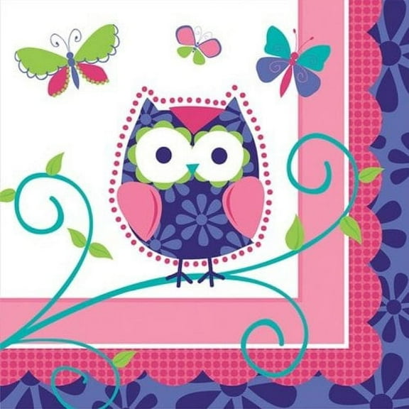 Owl Pal Pink Purple Bird Animal Girls Birthday Party Paper Beverage Napkins
