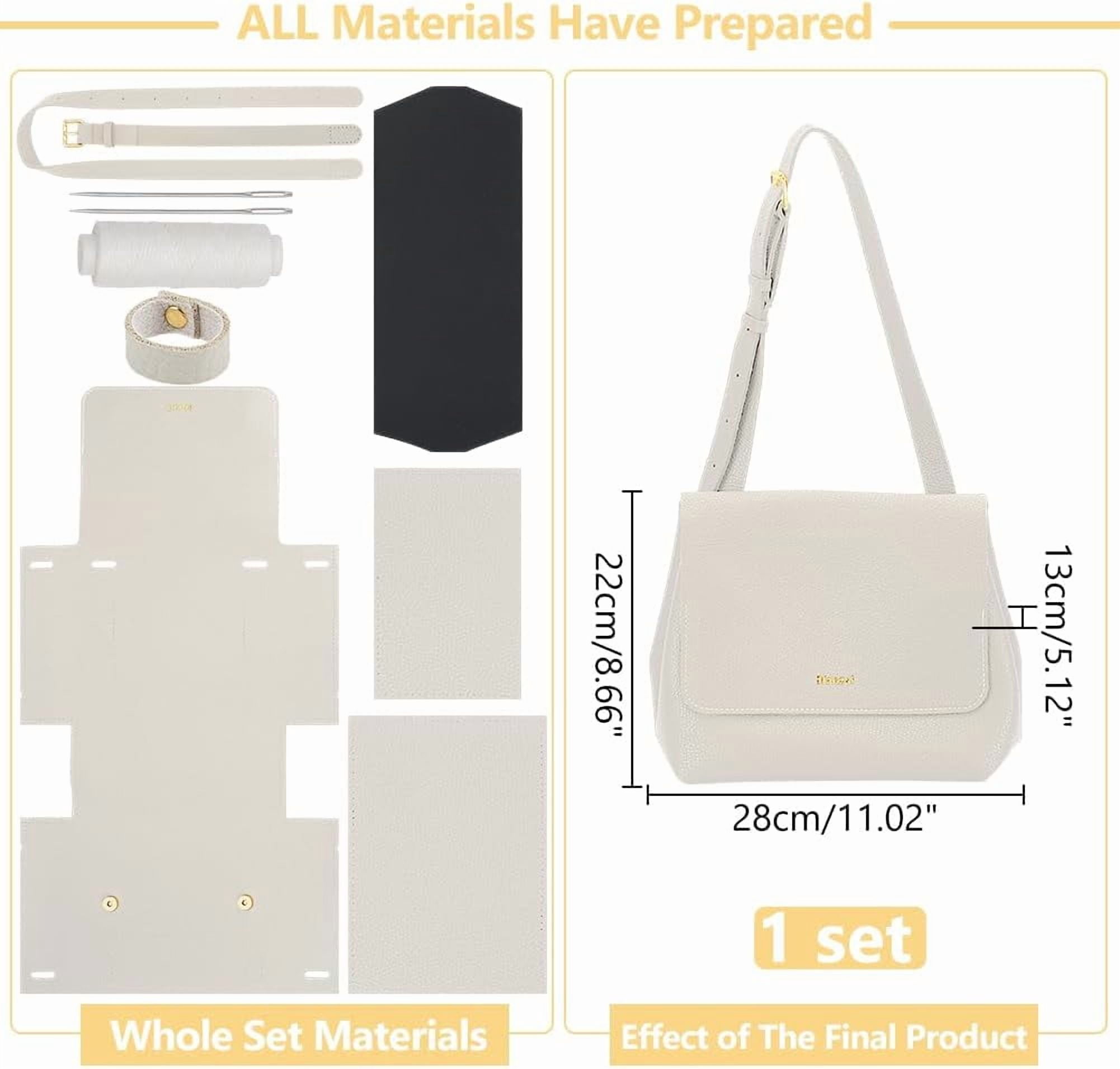 Colorful DIY Imitation Leather Shoulder Bag Sewing Set Women's Crossbody Handbag Making Kits Imitation Leather Handmade Satchel Handbag Making Kit for Handmade Craft Bag Making Accessories White