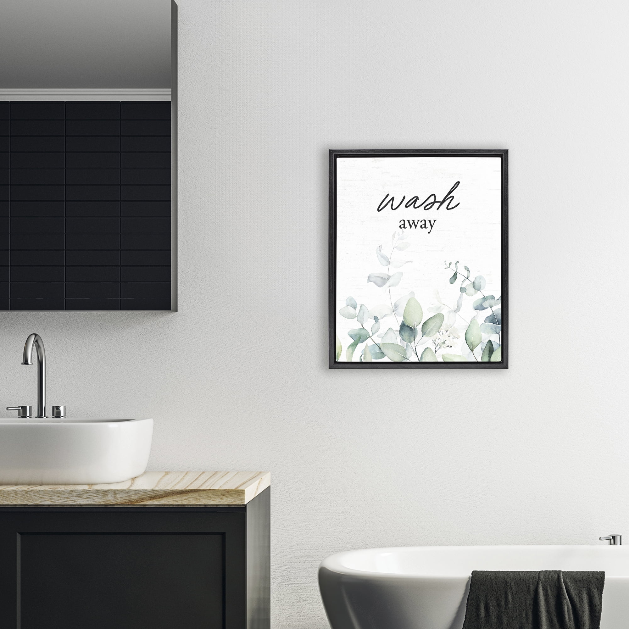 Wash Away Eucalyptus Black Framed Floater Canvas Wall Art, design by Lettered and Lined