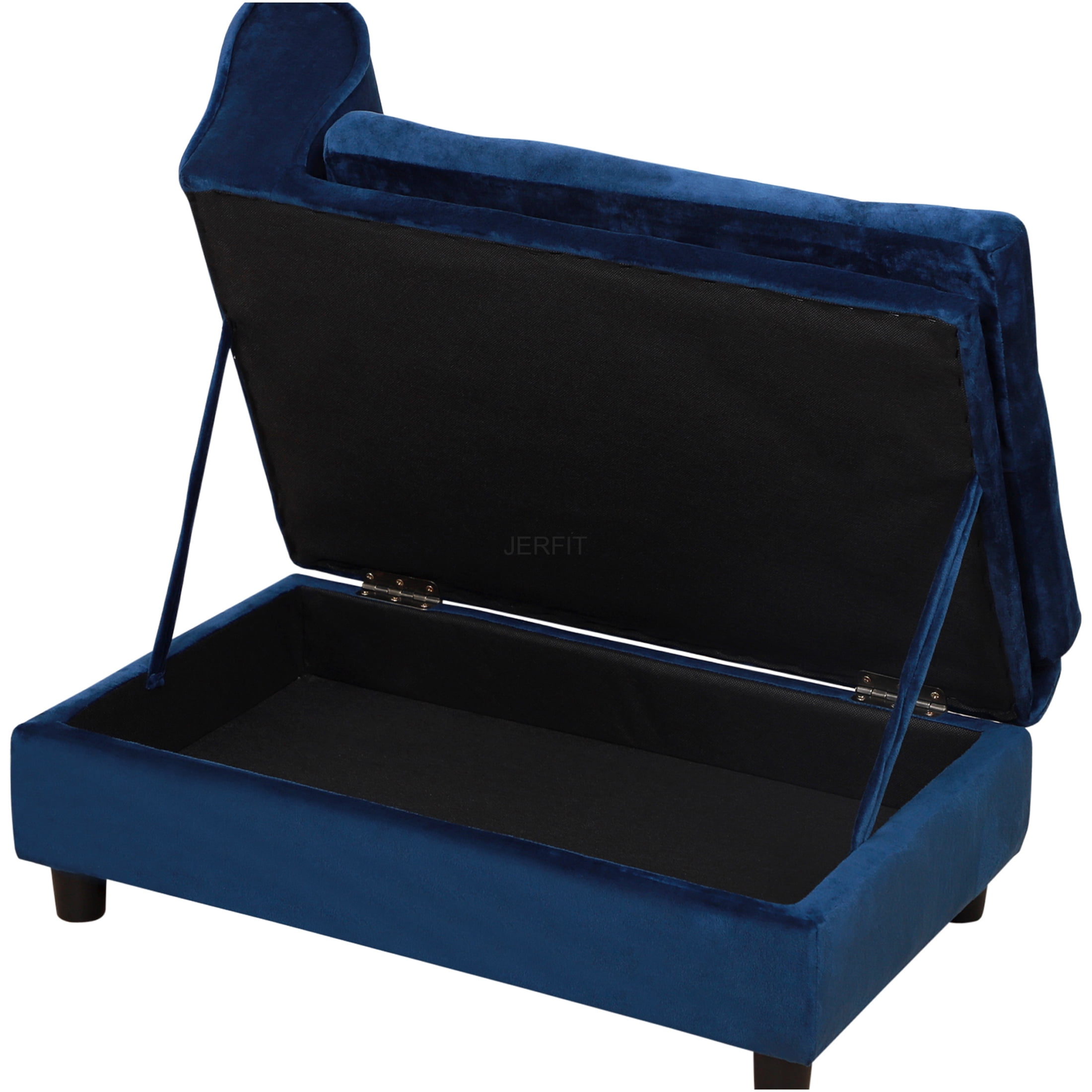 JERFIT Modern Dog Bed with Storage, Small Dog Couch Sofa with Plush 3" Foam Cushion, Cozy Pet Furniture for Puppies, Cats & Small Breeds, Blue Wooden Frame