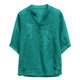 thumbnail image 1 of Camisas de Cuello V de Manga Corta para las Mujeres Lino Bordado Tres Cuartos Suelto Ajuste Cuello Redondo Túnica Blusa Vintage Casual, 1 of 5
