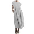 thumbnail image 1 of JUNWELL Caftan Ample Robe Longue pour Femmes Grande Taille Robe en Lin Été Décontractée Sans Manches Col Ras du Cou Poches Robe Maxi, 1 of 4