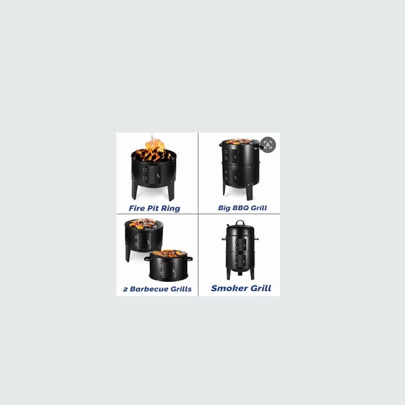 16.5-Inch 3-in-1 Vertical Charcoal Smoker Grill