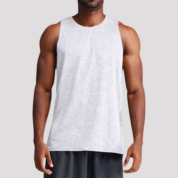 pstuiky Camisetas sin mangas para hombre, Camiseta deportiva de cuello redondo ajustada de color liso para hombre, moderna, para fitness y ocio Chaleco para hombre m