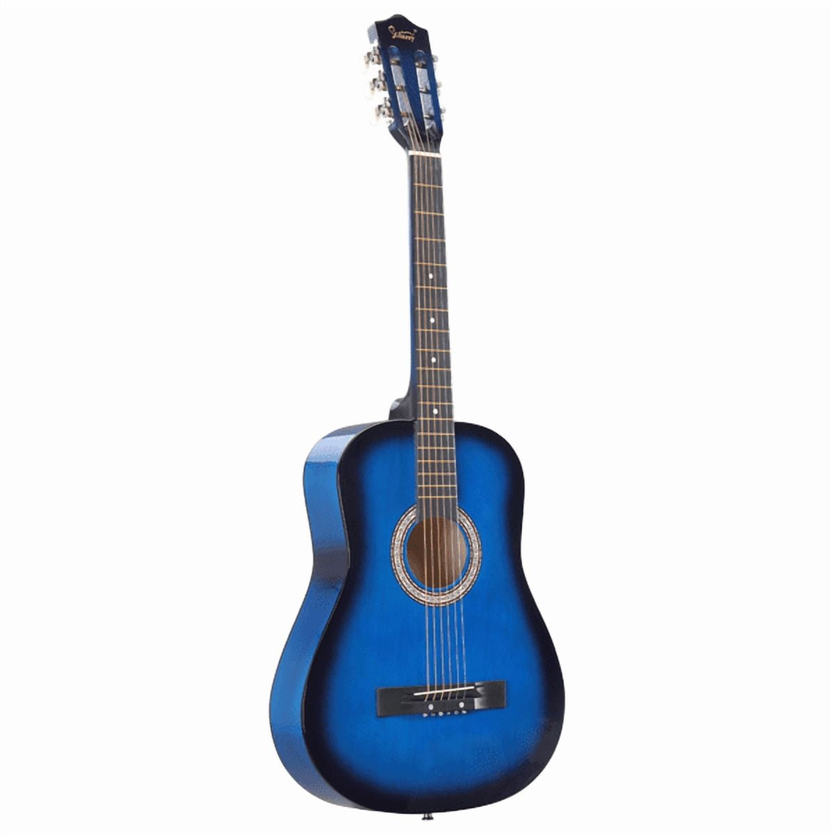 38in Round Acoustic Guitar with Picks, Strings, Capo, Case, Tuner, and Strap (Blue)